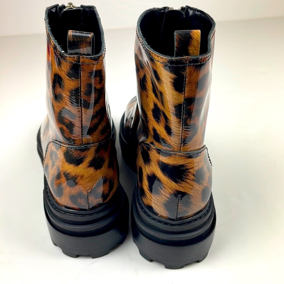 Schutz Maryele Leopard-Print Patent Leather Combat Boots - Picture 5 of 8